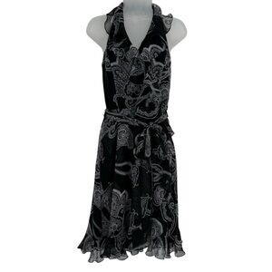 White House Black Market NWT Paisley Print Ruffle Faux Wrap Halter Dress Size 4